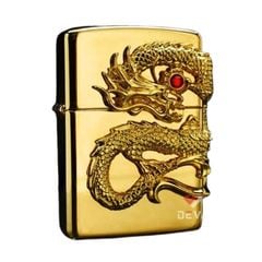 Zippo Khảm Trai Ốp Tượng Rồng Mạ Vàng Cầm Ngọc ZN300