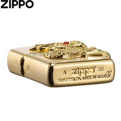 Zippo Khảm Trai Ốp Tượng Rồng Mạ Vàng Cầm Ngọc ZN300
