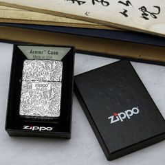 Zippo Armor Khắc Nổi Hoa Văng Trắng Cổ Điển Bản Giới Hạn ZN56