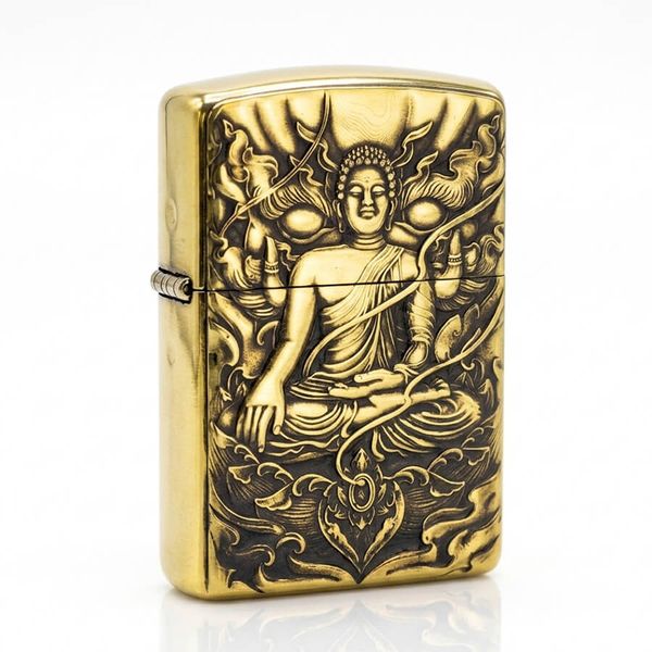 Zippo Armor Khắc Hình  Đức Phật Như Lai Ngự Đài Sen ZD40