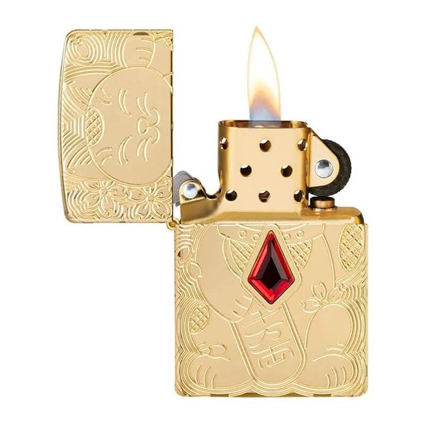 Zippo Armor Mèo Thần Tài Maneki-Neko Ốp Đá Quý Lucky Cat Z133