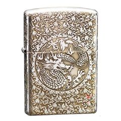 Zippo Bạc Khối Khắc Hoa Văn Rồng Phượng BK47