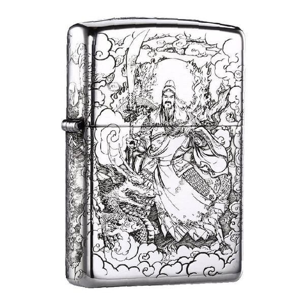 Zippo Bạc Khối Khắc Quan Vũ Quan Vân Trường BK34