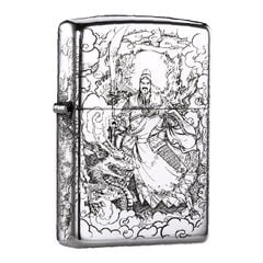 Zippo Bạc Khối Khắc Quan Vũ Quan Vân Trường BK34