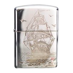 Zippo Bạc Khối Armor Hình Thuyền BK48