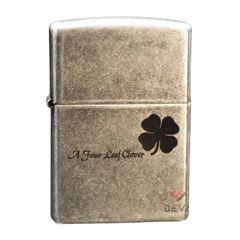 Zippo Bạc Cổ Khắc Cỏ 4 Lá ZK66