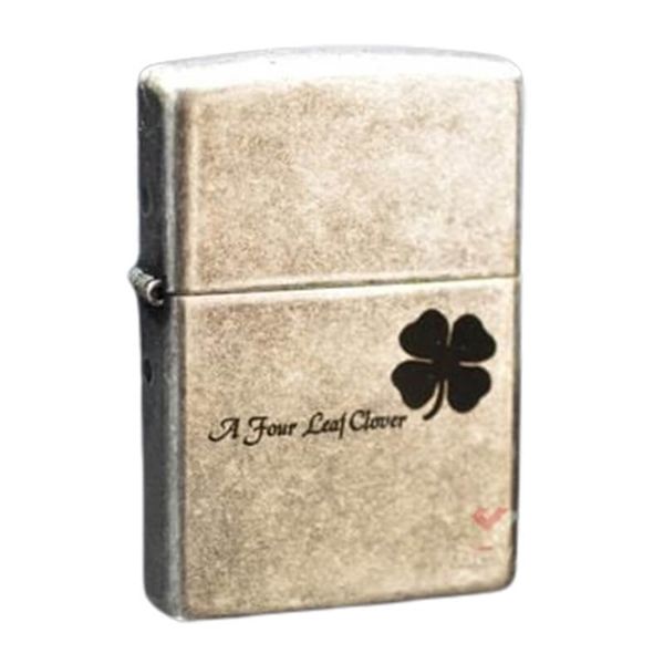 Zippo Bạc Cổ Khắc Cỏ 4 Lá ZK66