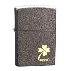 Zippo Sơn Mài Đen Sần Khắc Cỏ 4 Lá Mạ Vàng ZK69