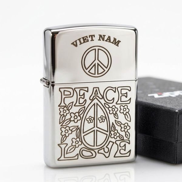 Zippo Tái Bản Mẫu Lính Mỹ Khắc Tay Love And Peace ZK57