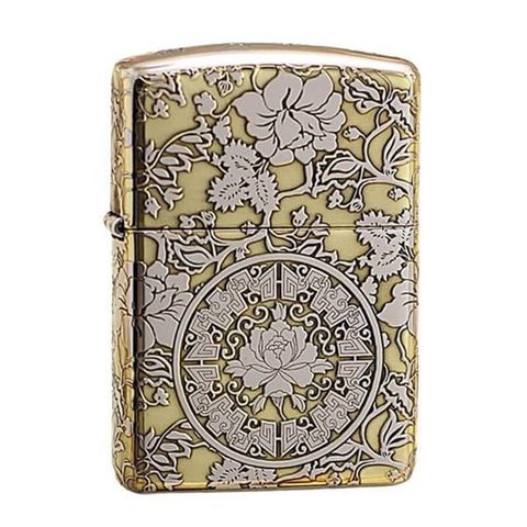 Zippo Vàng Khắc Nổi Hoa Mẫu Đơn ZK60