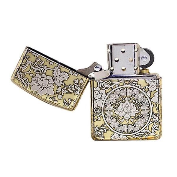 Zippo Vàng Khắc Nổi Hoa Mẫu Đơn ZK60