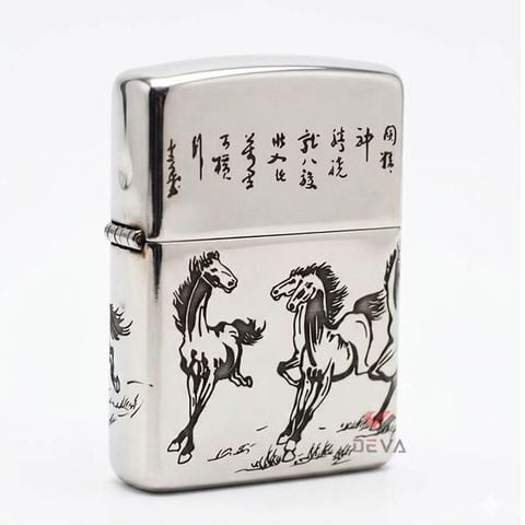 Zippo Bạc Khối Armor Khắc Đàn Ngựa Mã Đáo Thành Công BK79