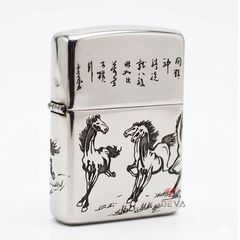 Zippo Bạc Khối Armor Khắc Đàn Ngựa Mã Đáo Thành Công BK79