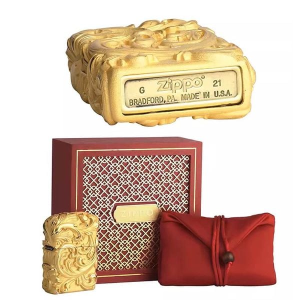 Zippo Bọc Phù Điêu Hoa Văn Cổ Điển Mạ Vàng ZN179