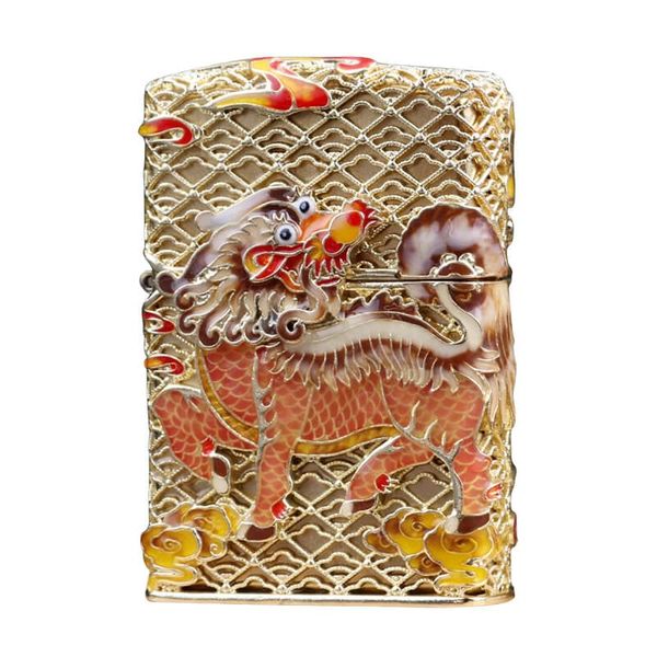 Zippo Bọc Lưới Mạ Vàng Chủ Đề Kỳ Lân Bảo Hộ ZN77