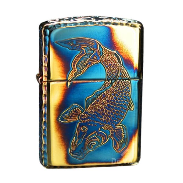 Zippo Armor Màu Đồng Cháy Khắc Chìm Cá Chép May Mắn ZN211