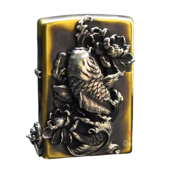 Zippo Ốp Nổi Cá Chép Đầm Sen 3D ZD28