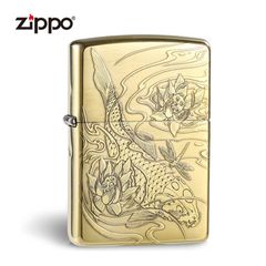 Zippo Khắc Nổi Cá Chép Đầm Sen 2 Mặt ZN80
