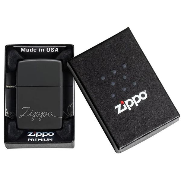 Zippo Sơn Đen Khắc Dòng Chữ Windproof Zippo Z42