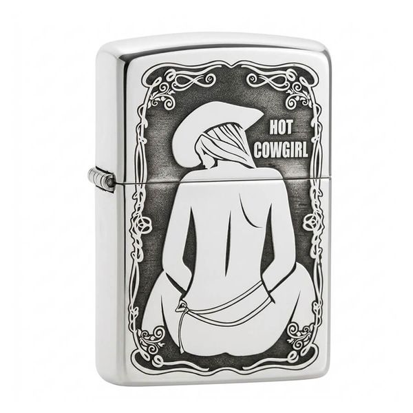 Zippo Bạc Khối Armor Khắc Cô Gái Cao Bồi Hot Cowgirl BK62