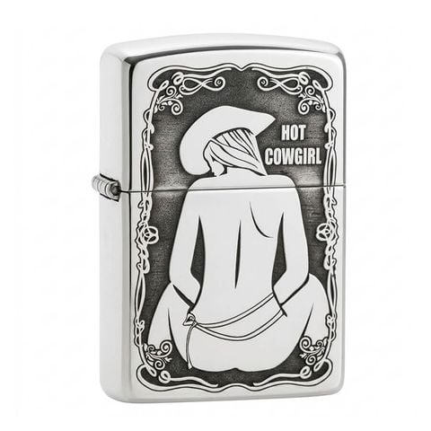 Zippo Bạc Khối Armor Khắc Cô Gái Cao Bồi Hot Cowgirl BK62