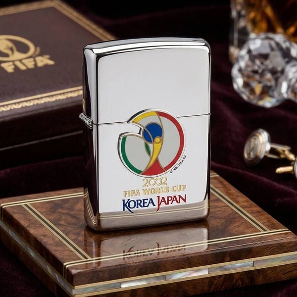 Bật Lửa Zippo FIFA World Cup Korea Japan 2002 – Bản Mạ Bạc Silver Plate Đời XVI C103