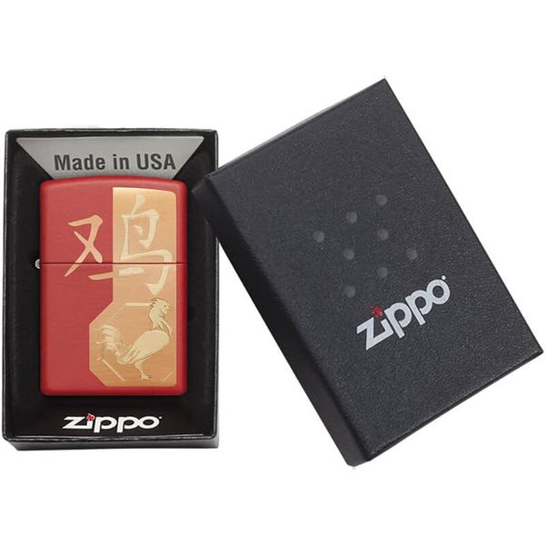 Zippo Sơn Đỏ Chủ Đề Con Giáp Dậu - Gà Z116