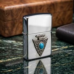 Zippo 2000 Emblem mũi tên đá xanh ngọc C145