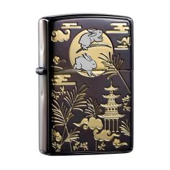Zippo Bản Giới Hạn Khắc Tranh Mạ Vàng Thỏ Ngọc Dưới Trăng ZN165
