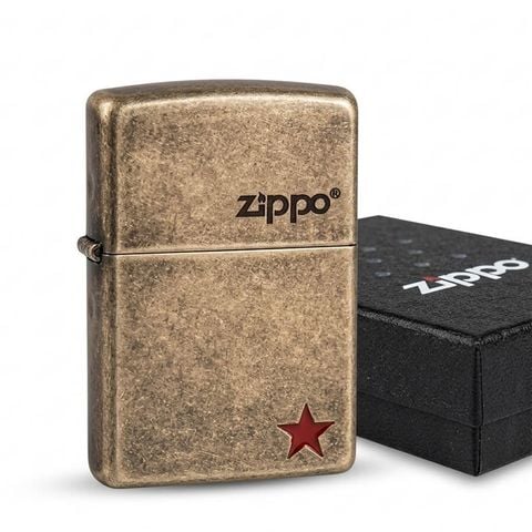 Zippo Bạc Bụi Khắc Ngôi Sao Đỏ ZK85