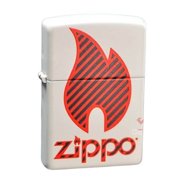 Zippo Sơn Trắng In Logo Ngọn Lửa Zippo Motif Z103