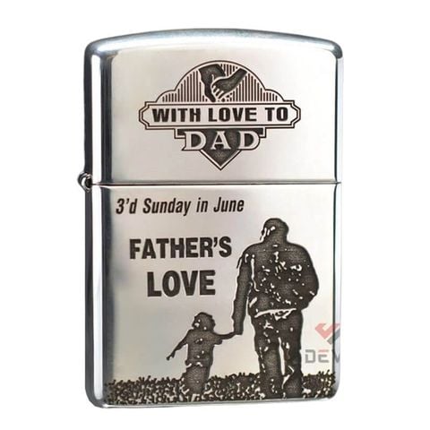 Zippo Bạc Khối Armor Khắc Chìm Chủ Đề Cha Con Father's Day BK05