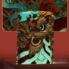 Zippo Bọc Lưới Mạ Vàng Đầu Lân Sư Rồng Cầu Tài Lộc ZN147