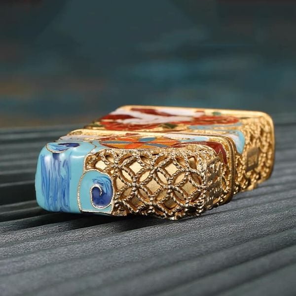 Zippo Bọc Lưới Mạ Vàng Đầu Lân Sư Rồng Cầu Tài Lộc ZN147