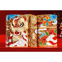 Zippo Bọc Lưới Mạ Vàng Đầu Lân Sư Rồng Cầu Tài Lộc ZN147