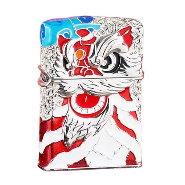 Zippo Bọc Lưới Mạ Vàng Đầu Lân Sư Rồng Cầu Tài Lộc ZN147