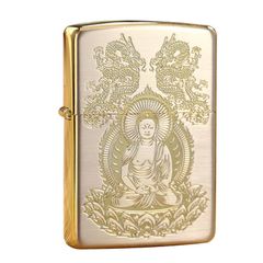 Bật Zippo Mỹ xuất Nhật hình phật khắc ăn mòn mạ vàng Z86