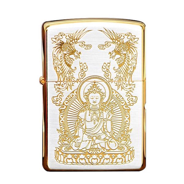 Bật Zippo Mỹ xuất Nhật hình phật khắc ăn mòn mạ vàng Z86
