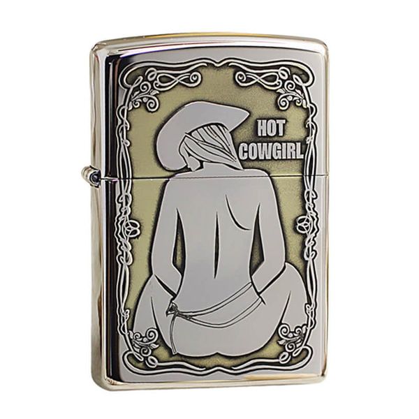 Zippo Khắc Hình Cô Gái Cao Bồi ZK120