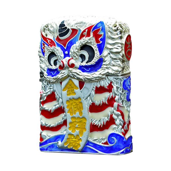 Zippo Bọc Lưới Mạ Vàng Đầu Sư Tử Nhả Chữ Tài Lộc ZN163