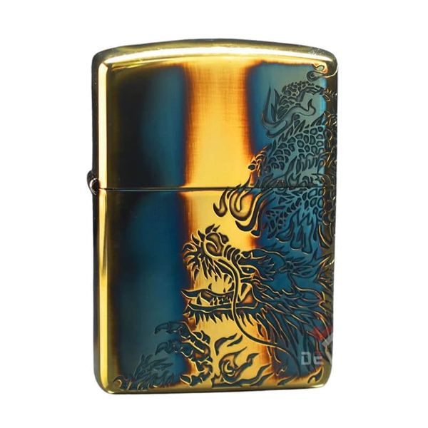 Zippo Armor Đồng Cháy Khắc Rồng Chầu ZN18