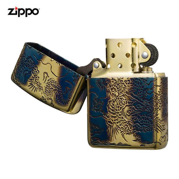 Zippo Armor Đồng Cháy Khắc Rồng Bay Lượn ZN09