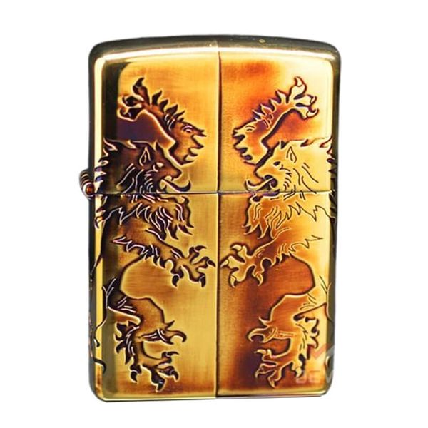 Zippo Đồng Cháy Khắc Sâu Sư Tử Hoàng Gia ZN07