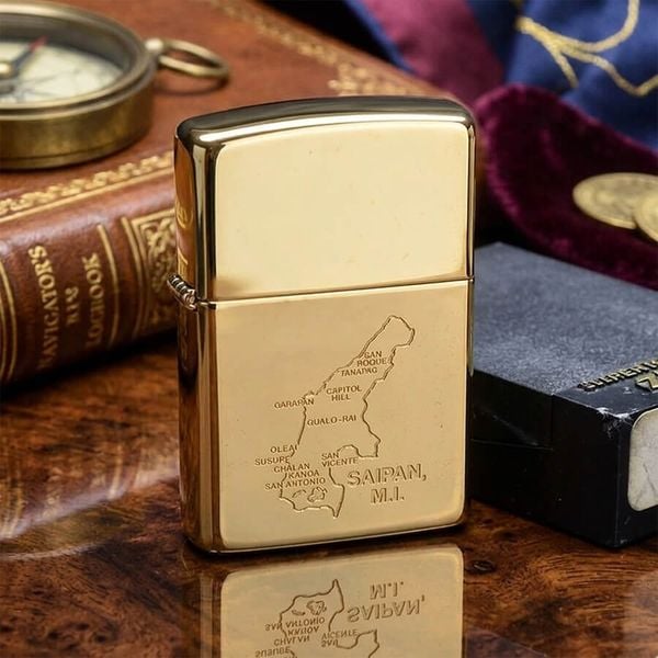 Zippo 1991 Bản Đồ Saipan – Mạ Vàng Gold Plated – Đời VII La Mã – Bản Sưu Tầm Lịch Sử C07
