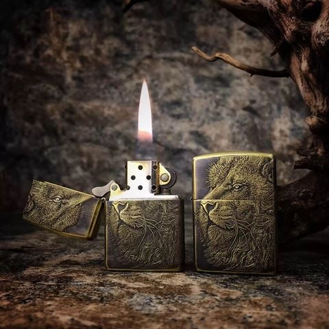 Set Zippo Armor Khắc Nổi Sư Tử 3D ZD62