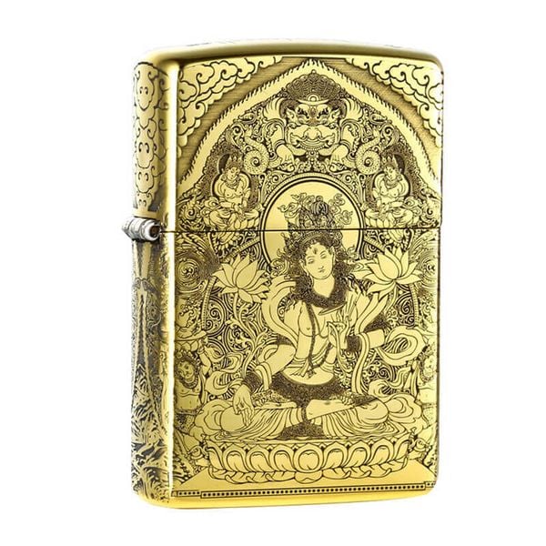 Zippo Khắc Đức Phật Bạch Độ Mẫu Tara Trắng ZN28