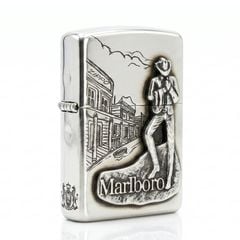 Zippo Bạc Khối Ốp Emblem Chàng Cao Bồi Marlboro BK40