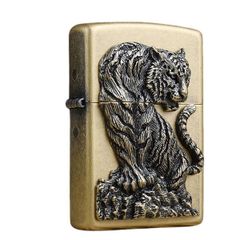 Zippo Đồng Bụi Ốp Emblem Hổ Núi ZN102
