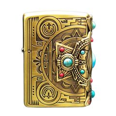 Zippo khắc Totem thổ dân Anh Điêng ốp Emblem mã não xanh ngọc ZN323