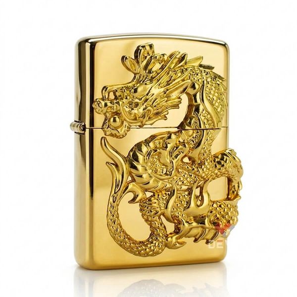 Zippo Ốp Tượng Rồng Mạ Vàng Uốn Lượn ZN299